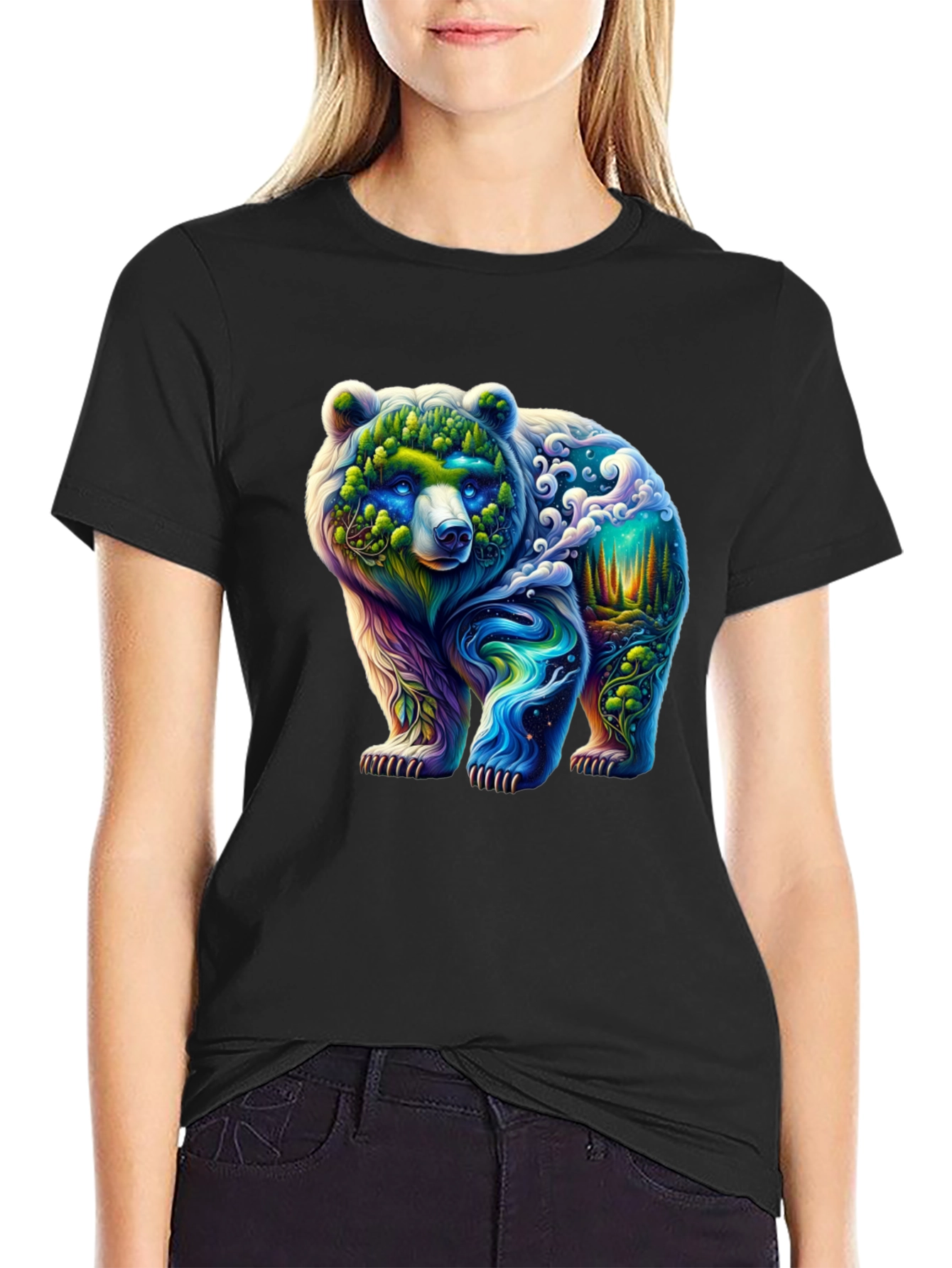 Black Nature Bear Graphic Tee - Black view 2