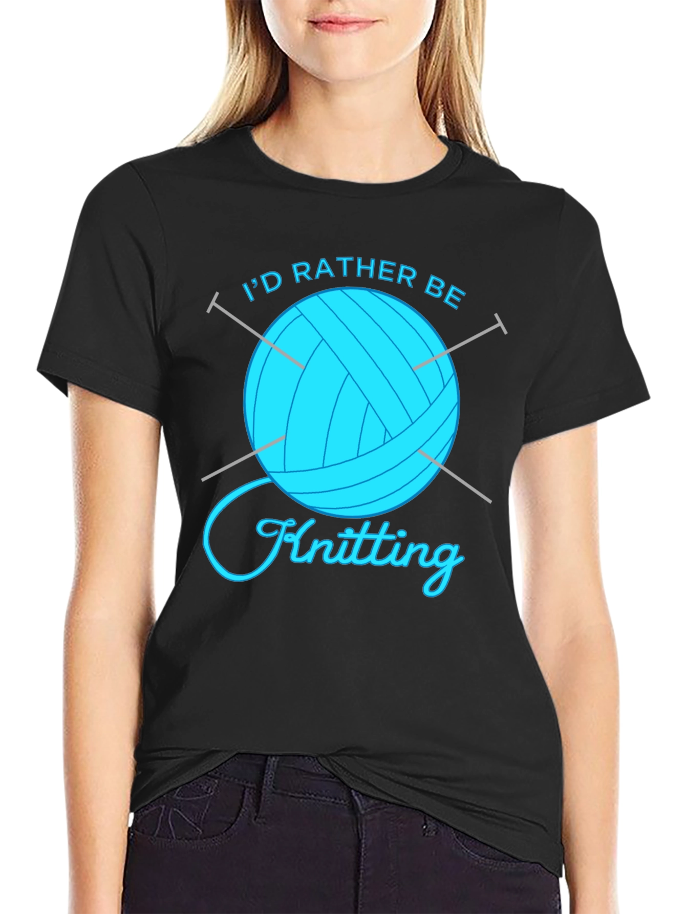 Black I'd Rather Be Knitting Graphic T-Shirt view 2