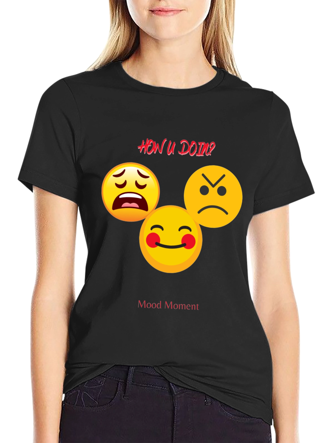 Black Mood Moment Emoji Graphic Black T-Shirt view 2