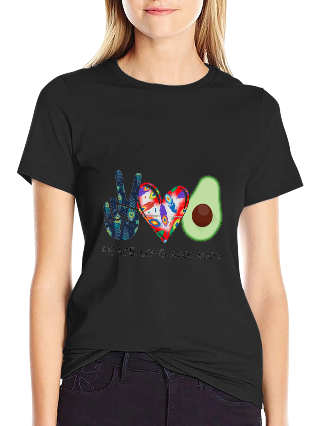 Black Peace Love Avocados Graphic T-Shirt view 2