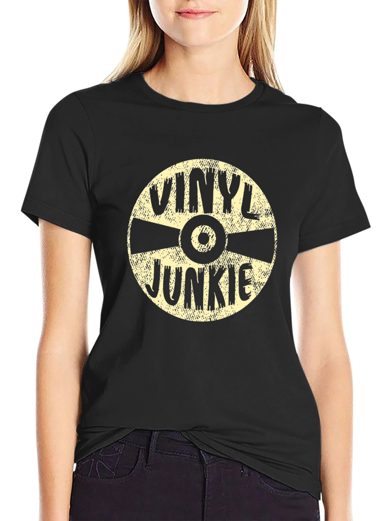 Black Vinyl Junkie Black T-Shirt - Music Lover Tee view 2