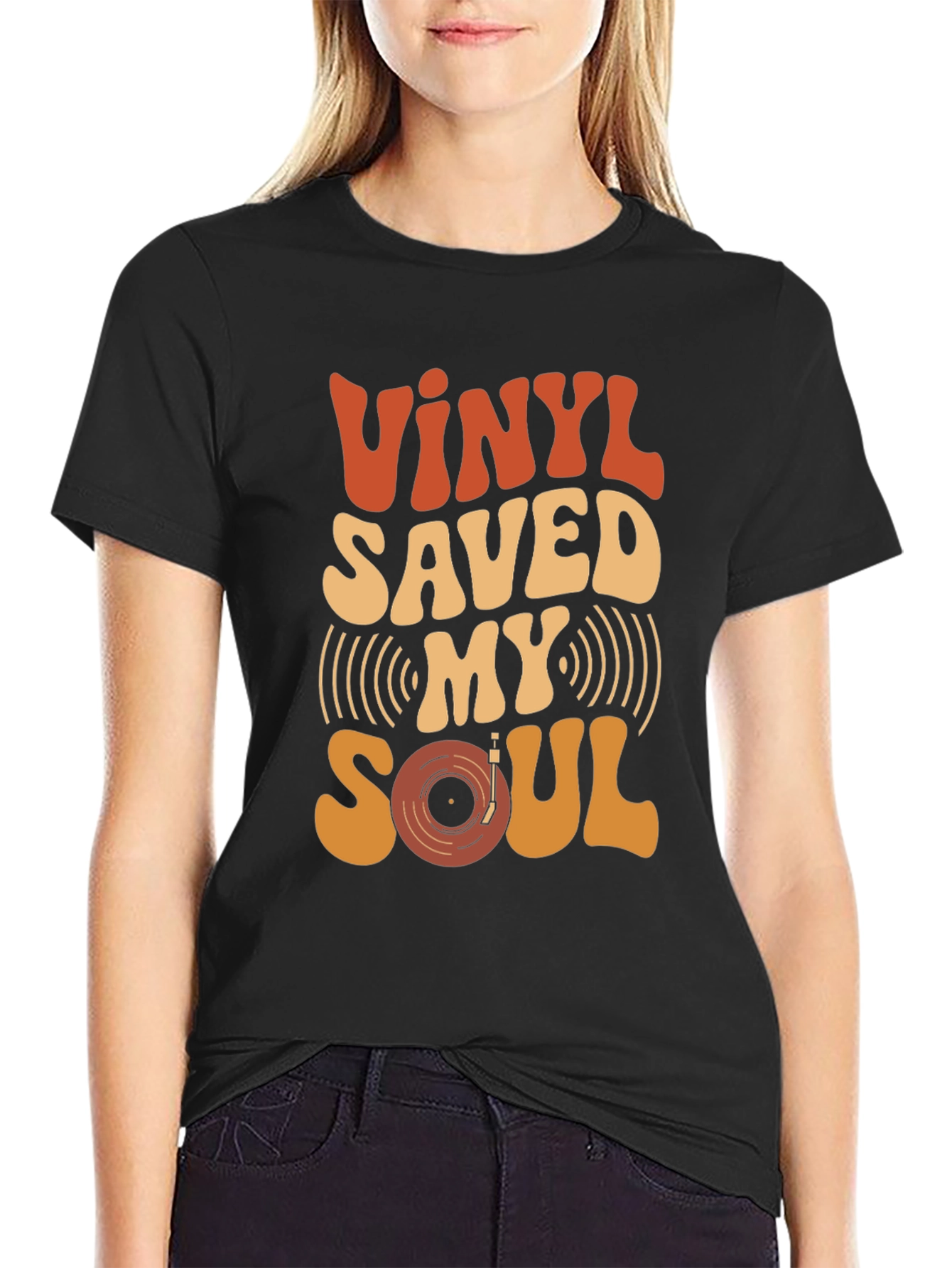 Black Vinyl Saved My Soul Retro Graphic Tee view 2