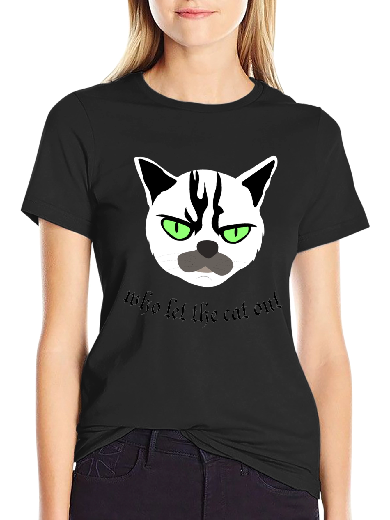 Black Grumpy Cat T-Shirt - Who Let the Cat Out? view 2