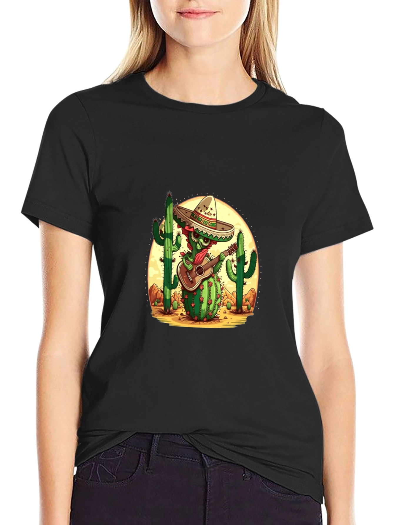 Black Cactus Mariachi Graphic Tee - Desert Fiesta Shirt view 2