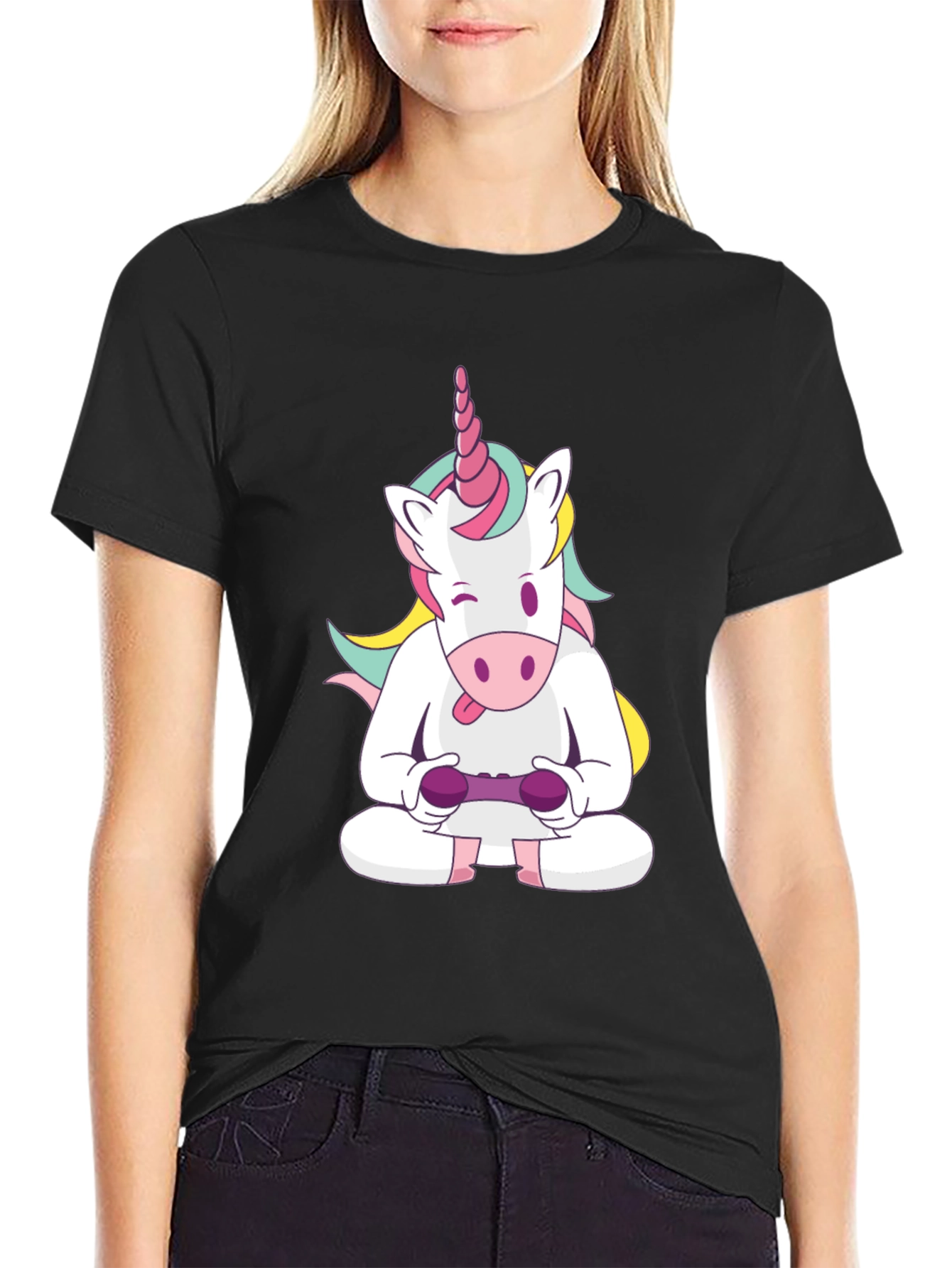 Black Unicorn Gamer T-Shirt - Funny Graphic Tee view 2