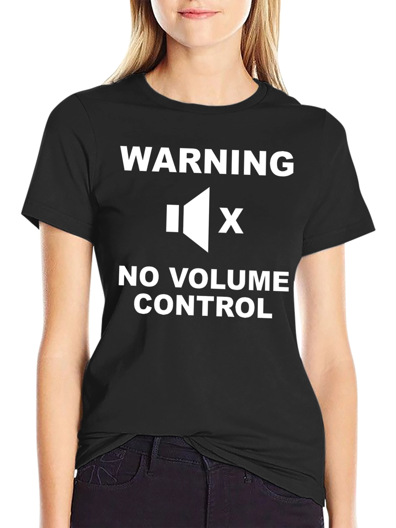 Black Warning No Volume Control Novelty T-Shirt view 2
