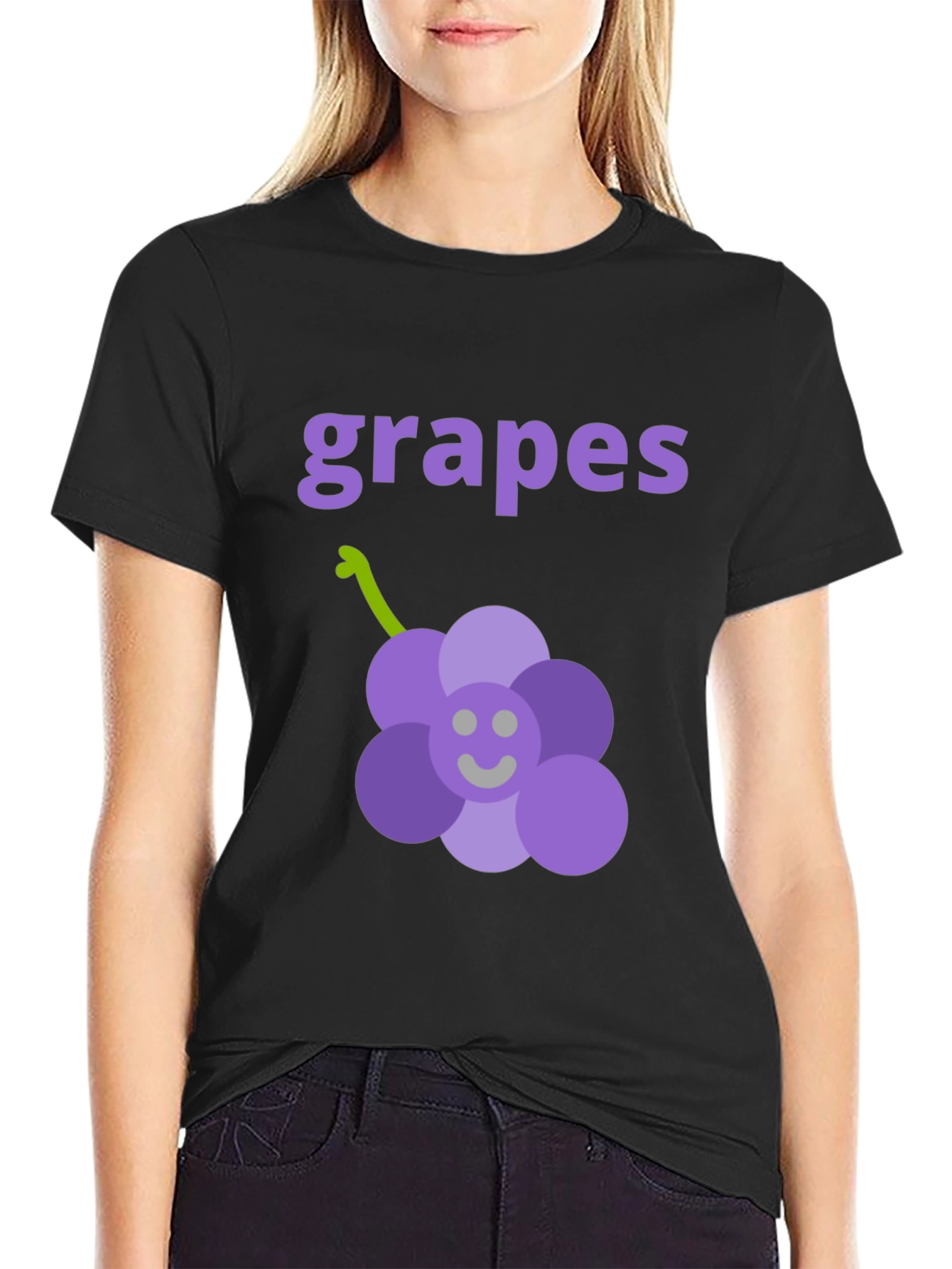 Black Cute Grapes Graphic Black T-Shirt view 2