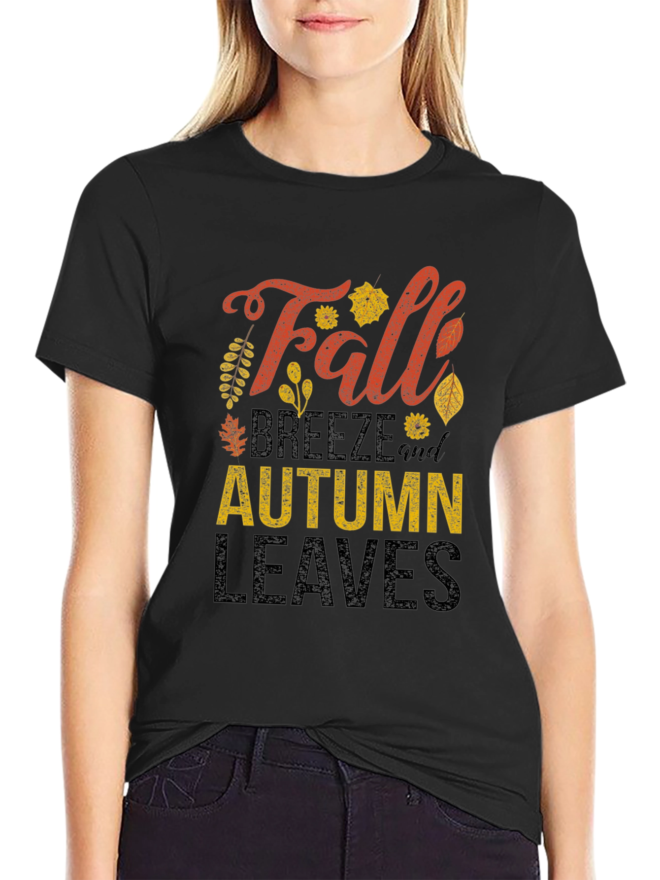 Black Fall Breeze Autumn Leaves Graphic Tee view 2