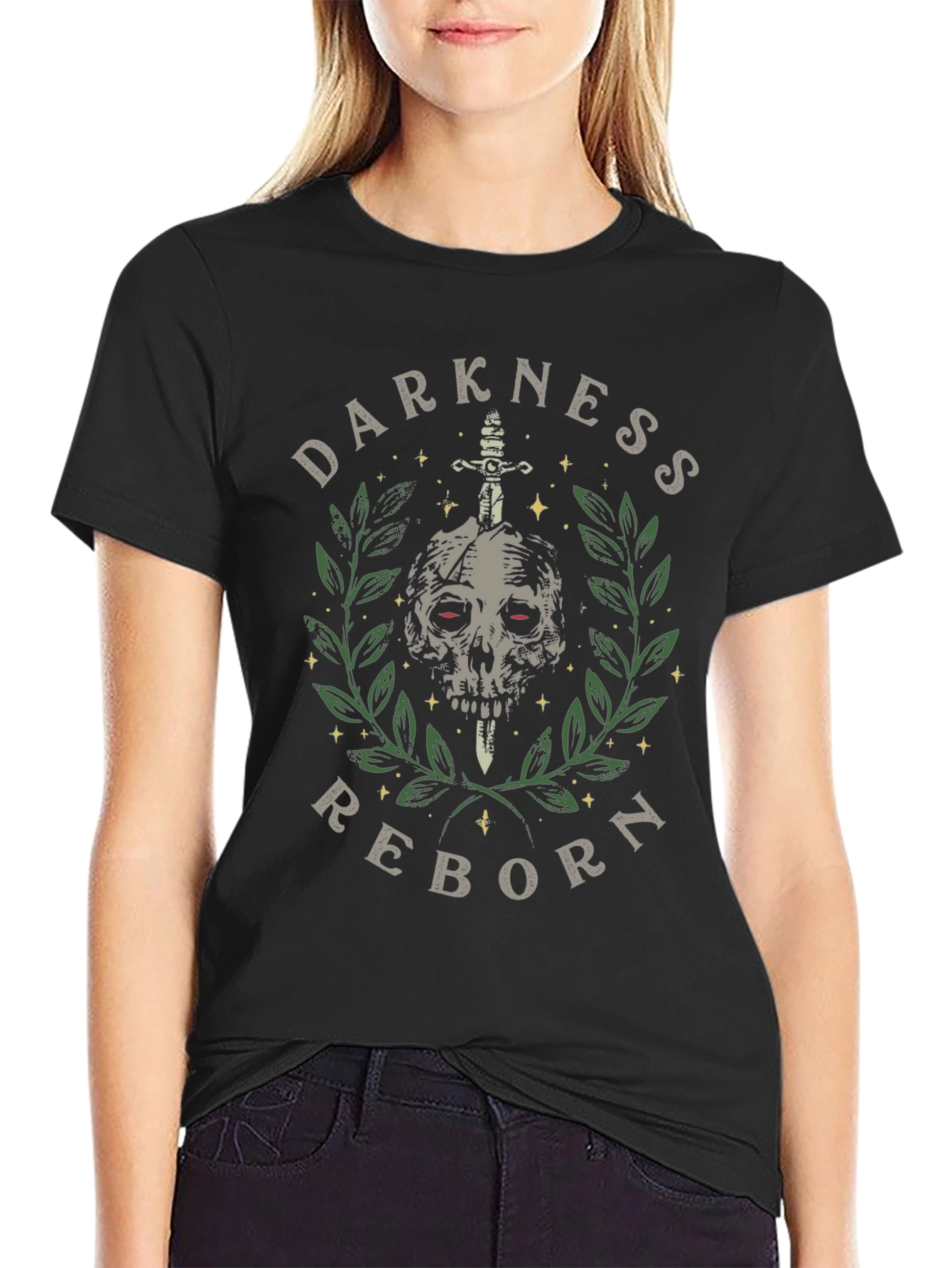 Black Darkness Reborn Graphic Tee - Skull & Sword Print view 2