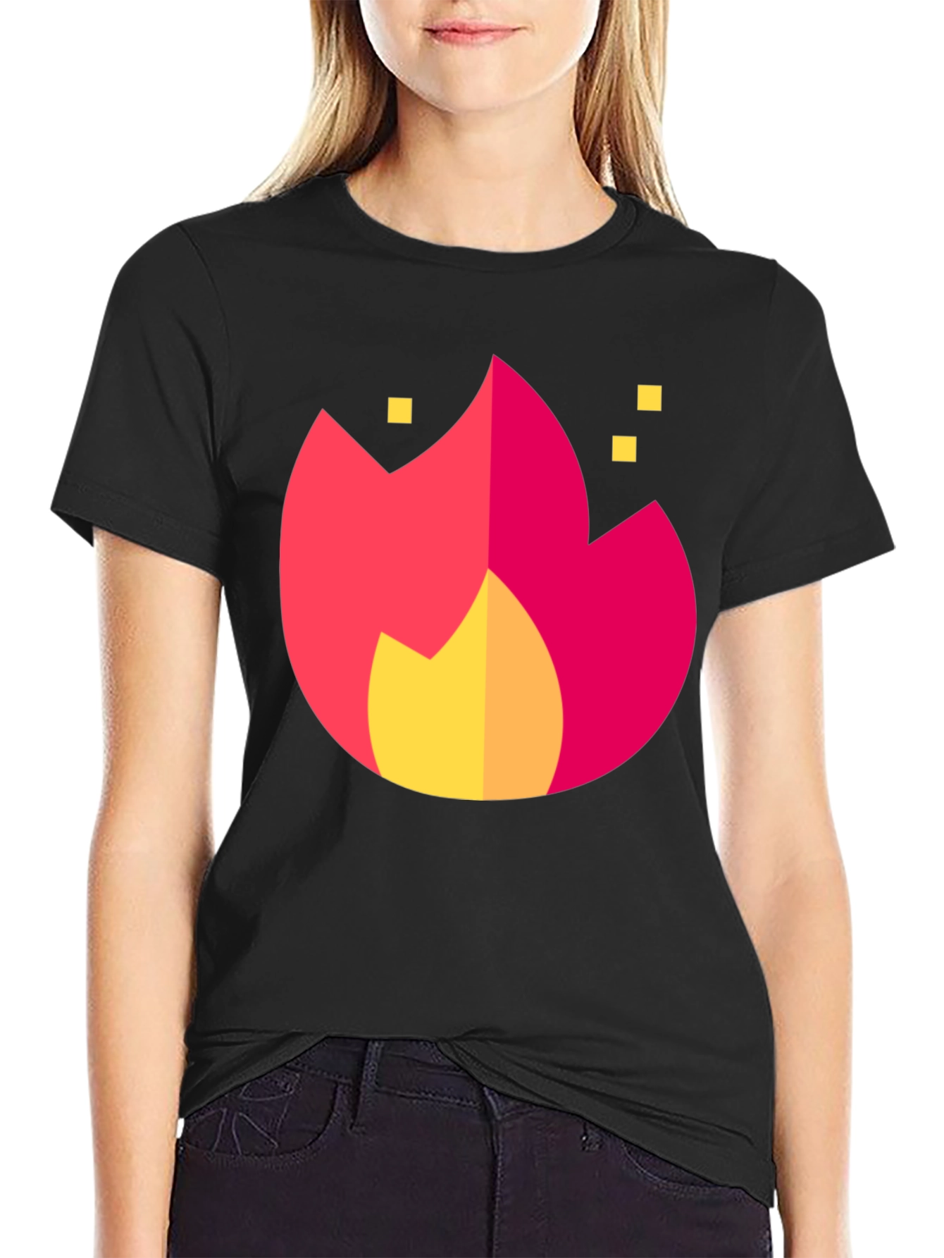 Black Bold Flame Graphic Tee - Black Crew Neck view 2