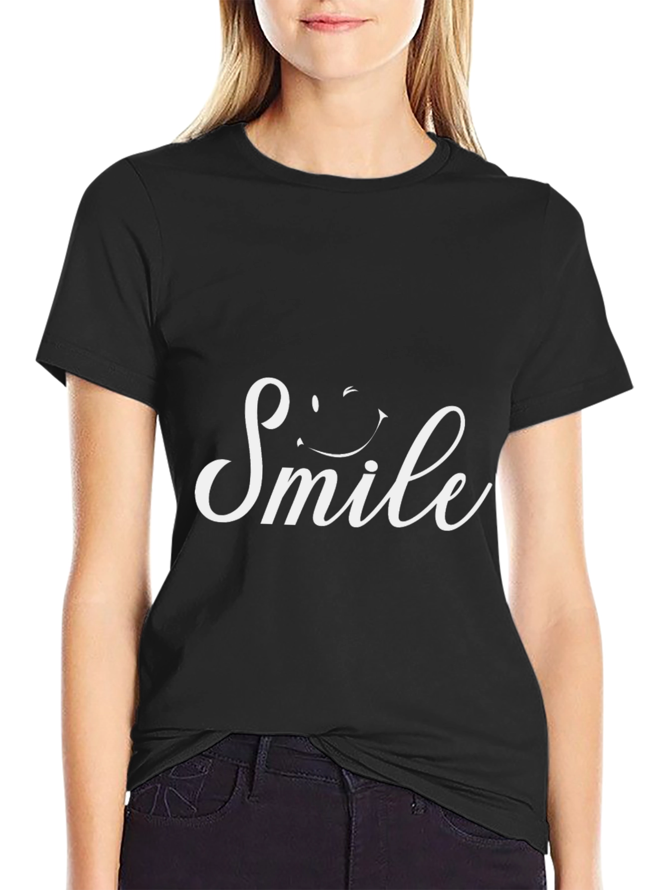 Black Smile Graphic Print Black T-Shirt view 2