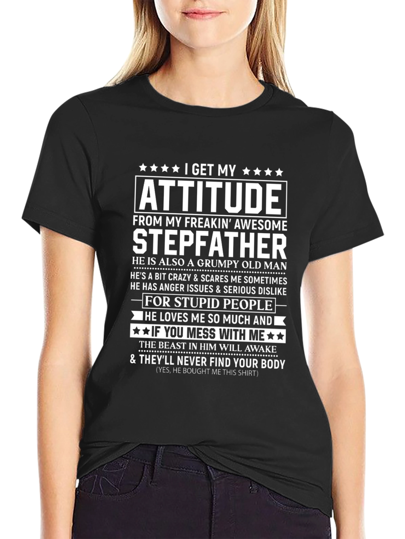 Black Funny Stepfather Attitude T-Shirt view 2