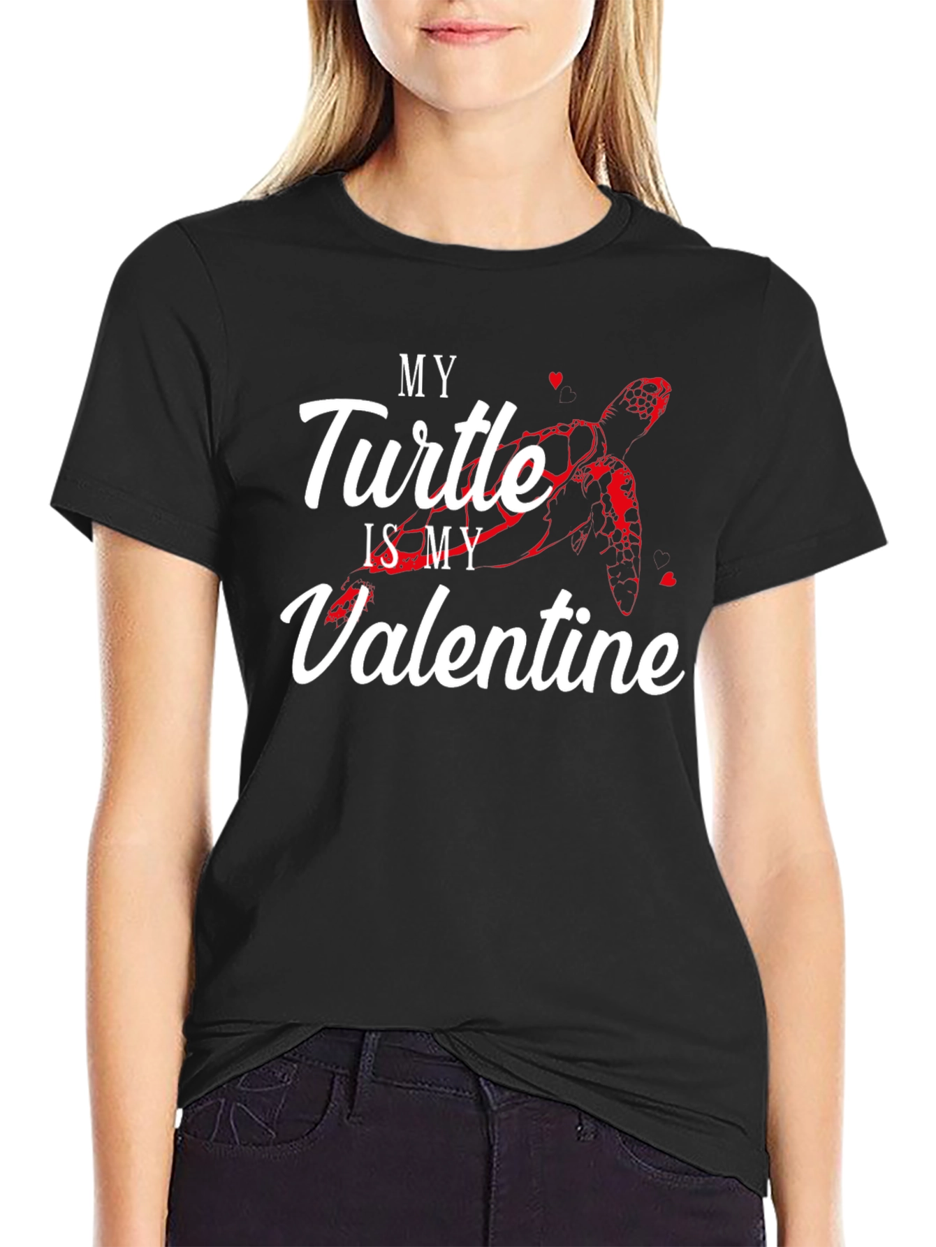 Black My Turtle is My Valentine T-Shirt view 2