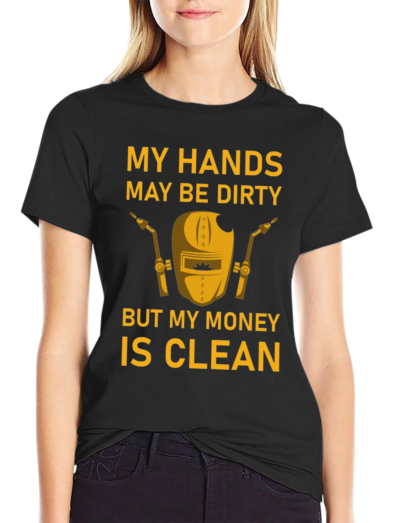 Black Dirty Hands Clean Money Welder T-Shirt view 2