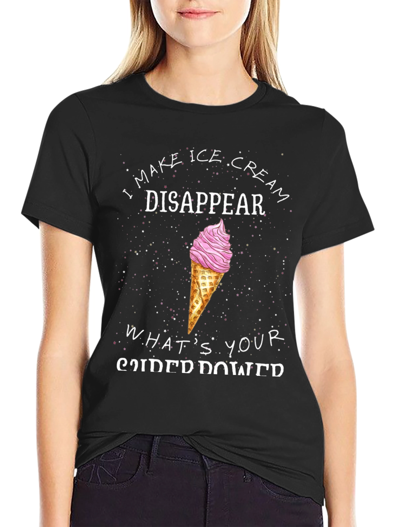 Black I Make Ice Cream Disappear Funny T-Shirt view 2