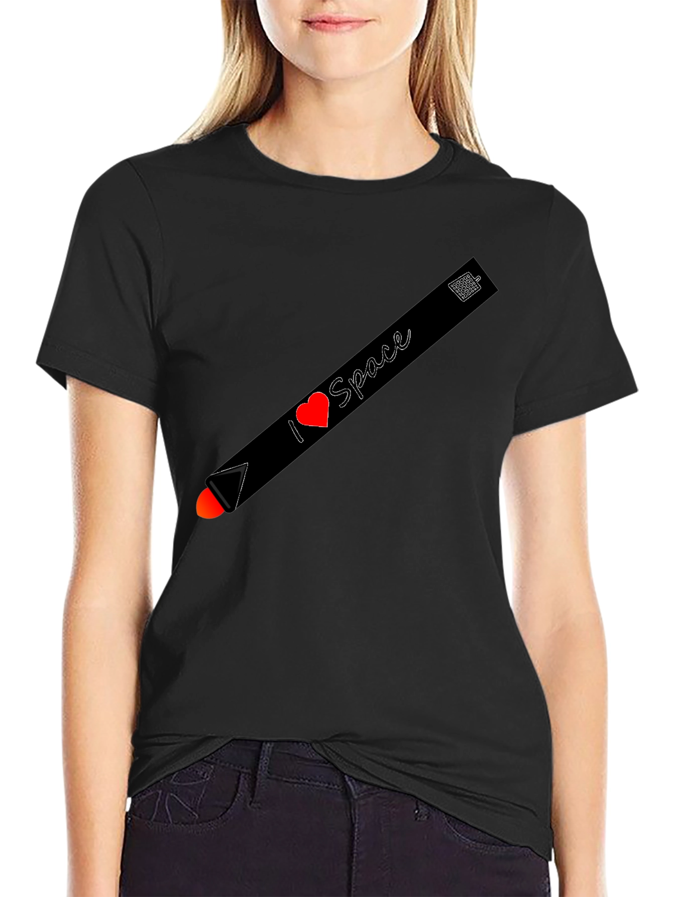 Black I Heart Space T-Shirt - Unique Rocket Design view 2