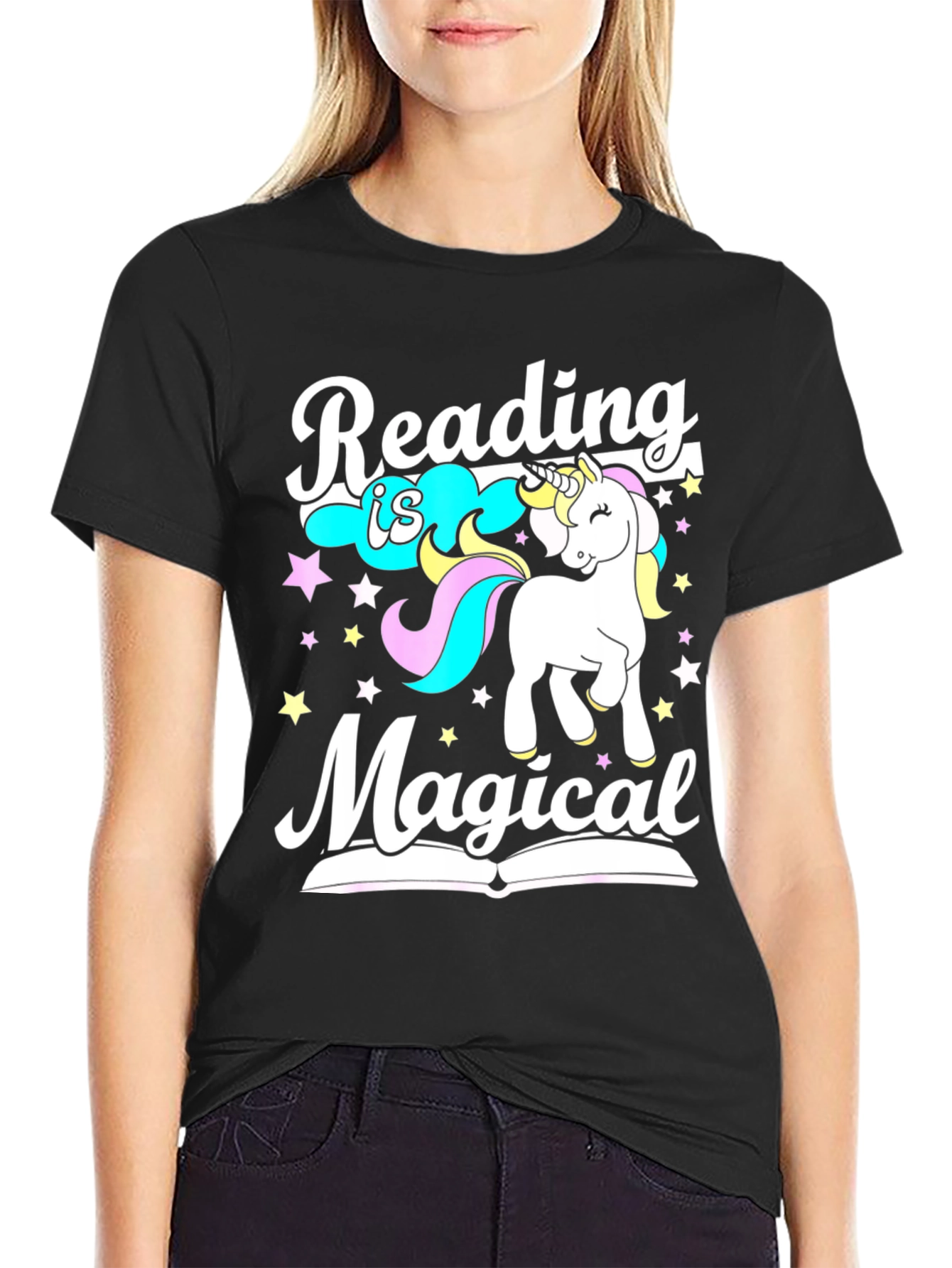 Black Reading is Magical Unicorn Graphic Tee view 2