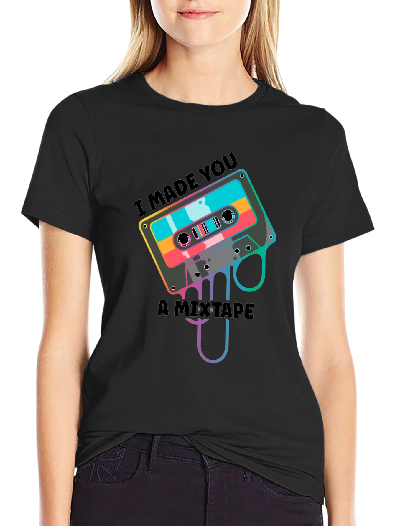 Black Retro Mixtape T-Shirt - I Made You A Mixtape view 2