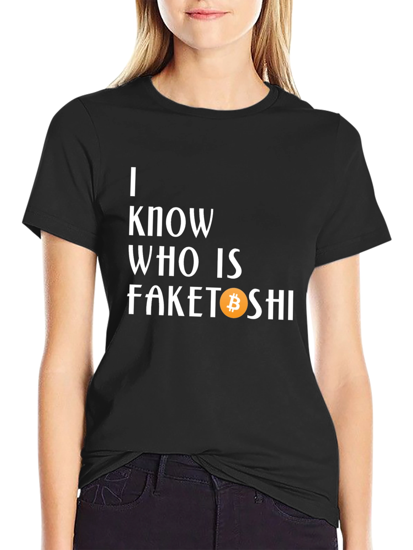 Black I Know Who is Faketoshi T-Shirt view 2