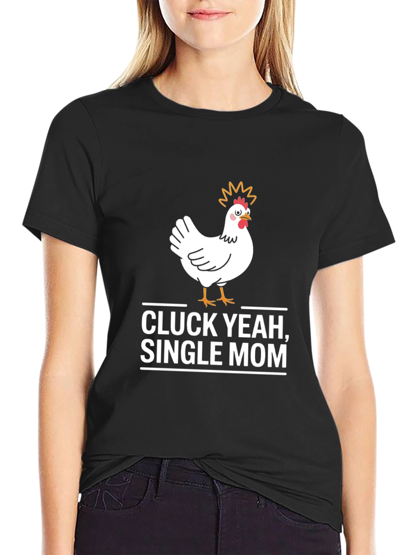 Black Cluck Yeah Single Mom Graphic T-Shirt view 2