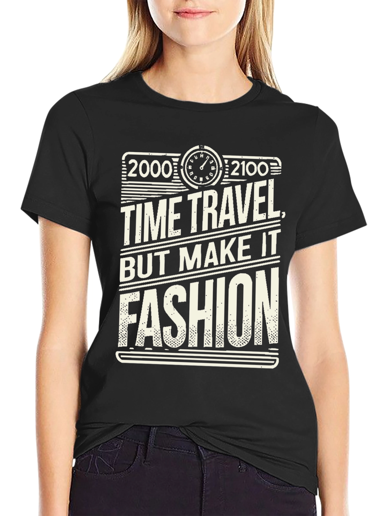 Black Time Travel Fashion T-Shirt view 2