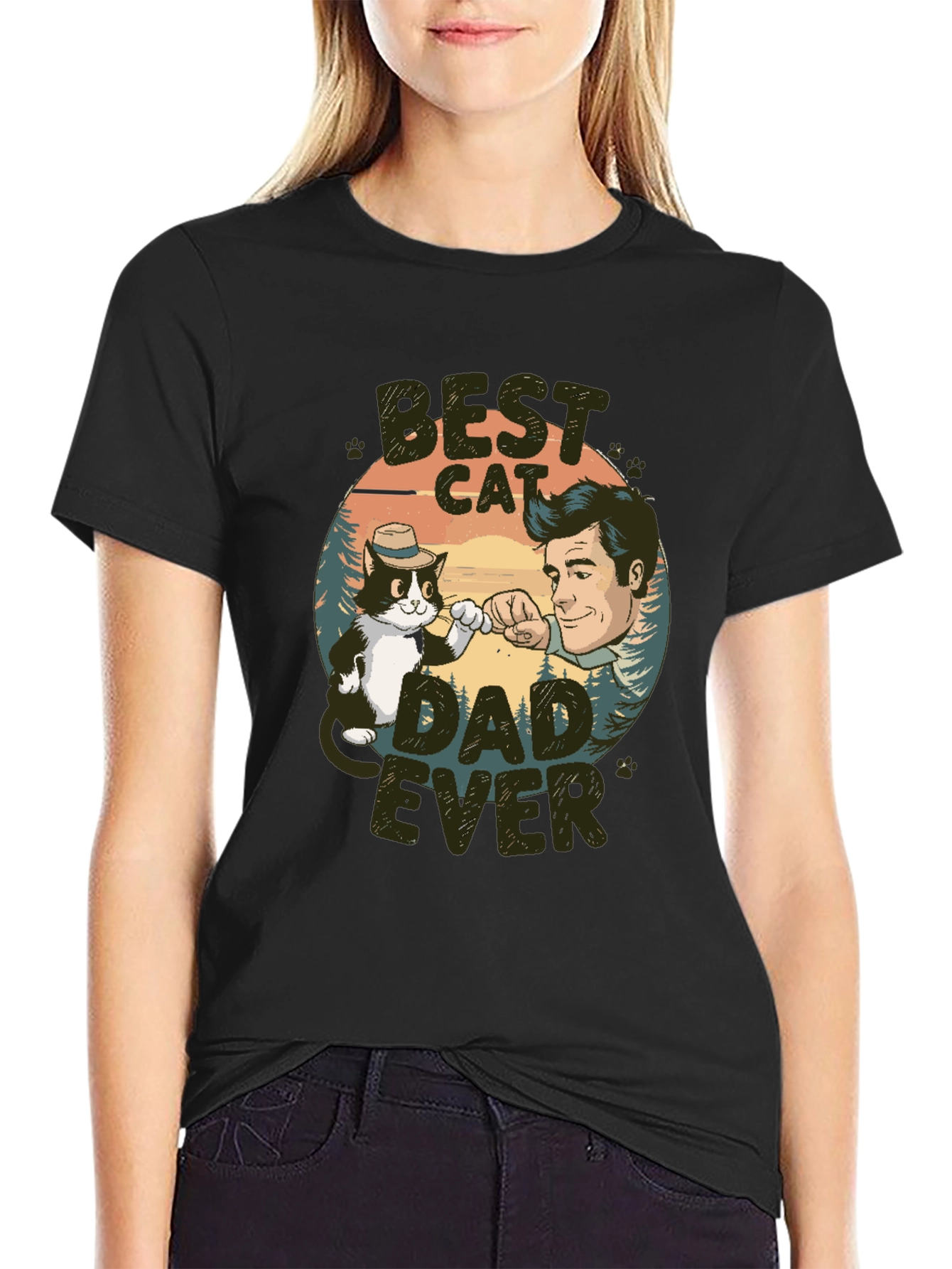 Black Best Cat Dad Ever T-Shirt view 2