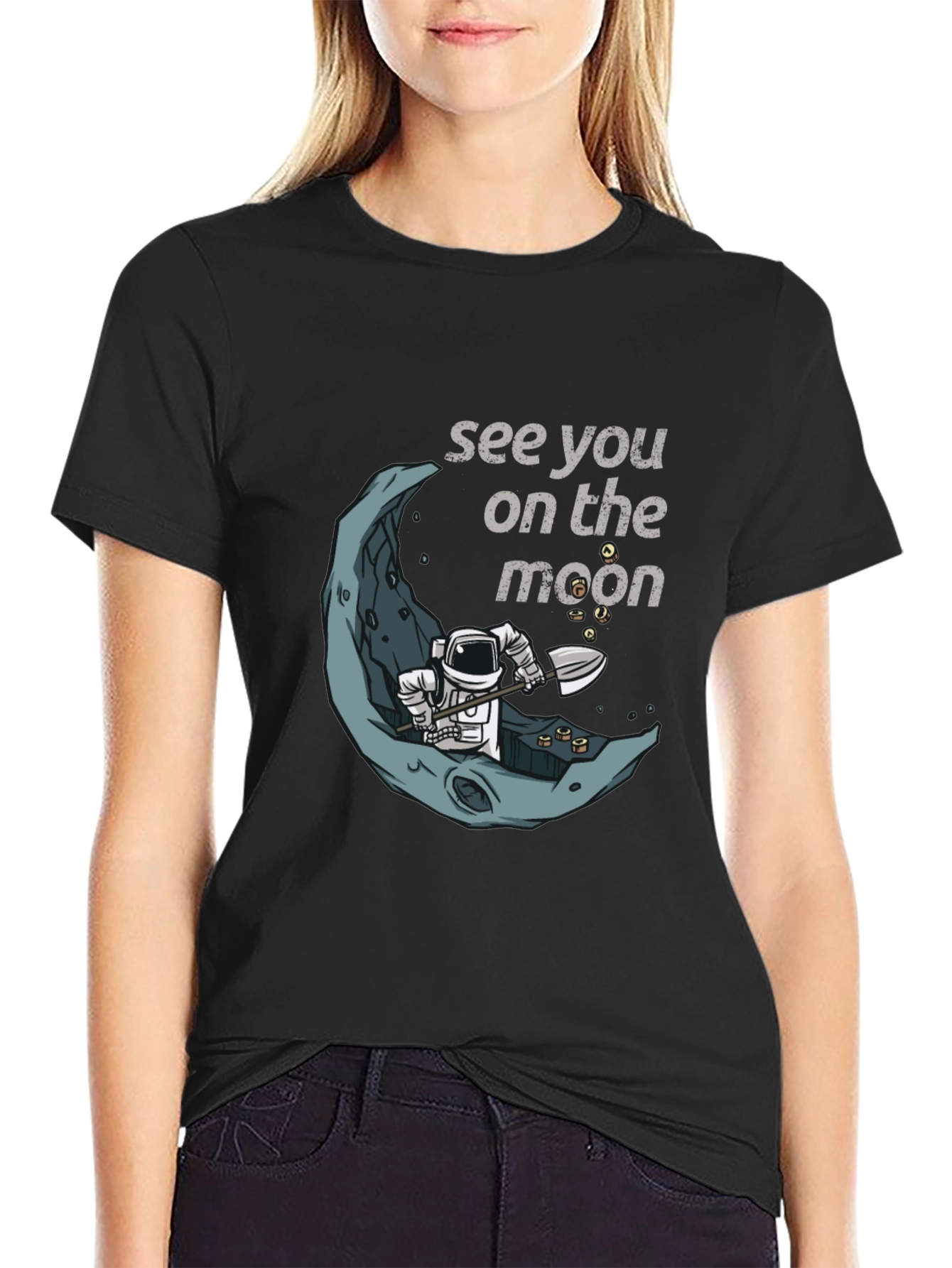 Black See You On The Moon T-Shirt, Spaceman Graphic Tee view 2