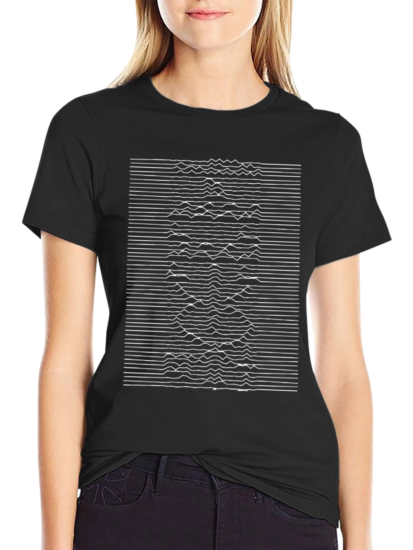 Black Abstract Line Art Graphic Tee - Black view 2