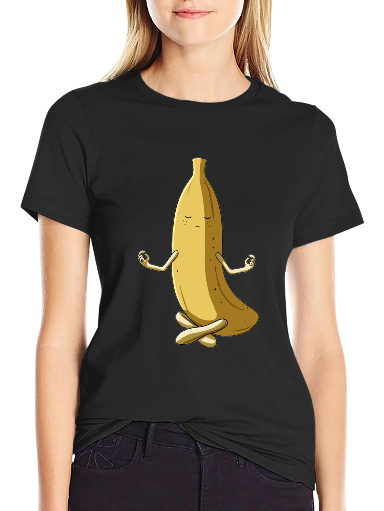 Black Zen Banana T-Shirt - Funny Meditating Fruit Tee view 2