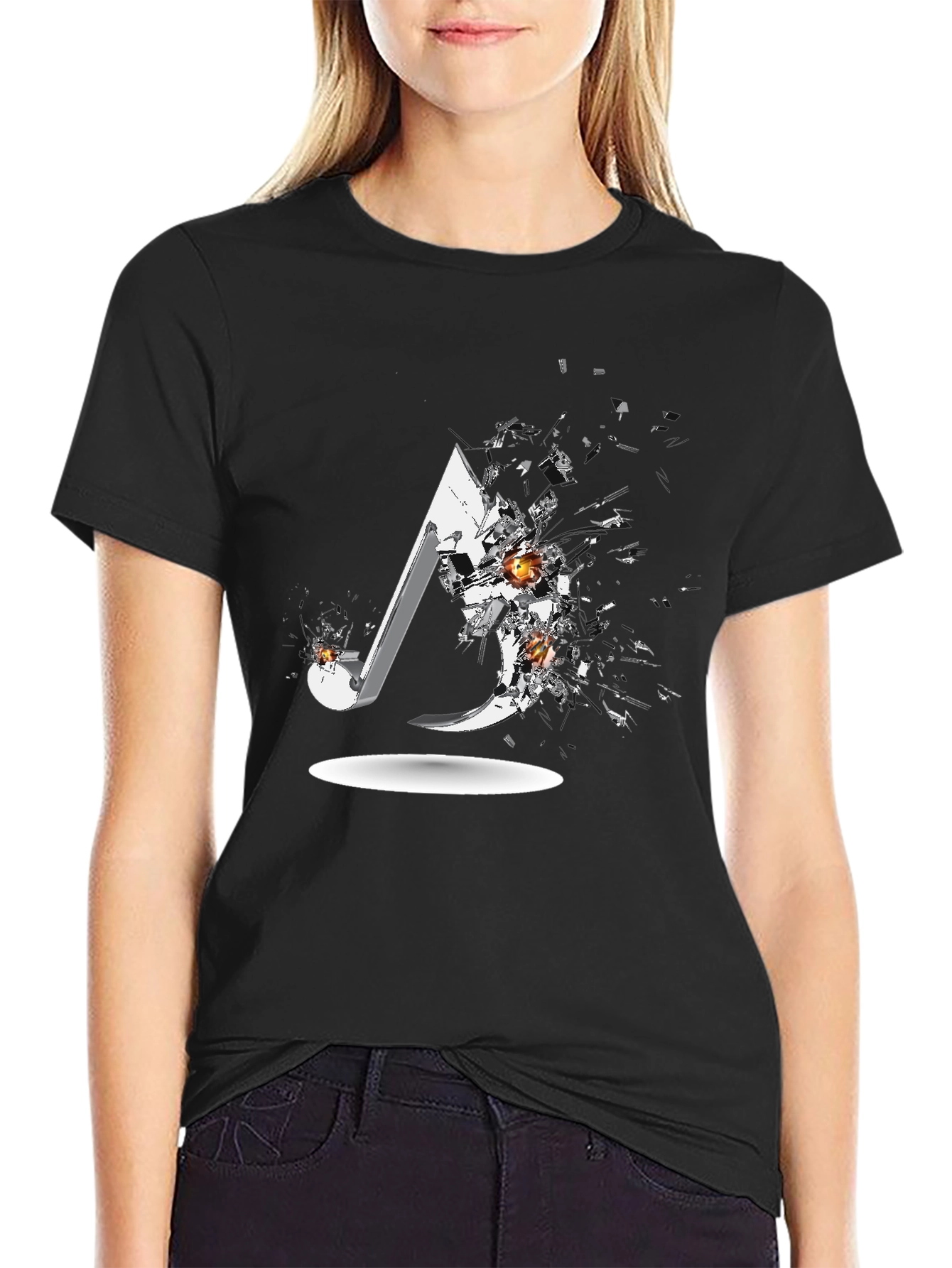 Black Abstract Graphic Print Black T-Shirt view 2