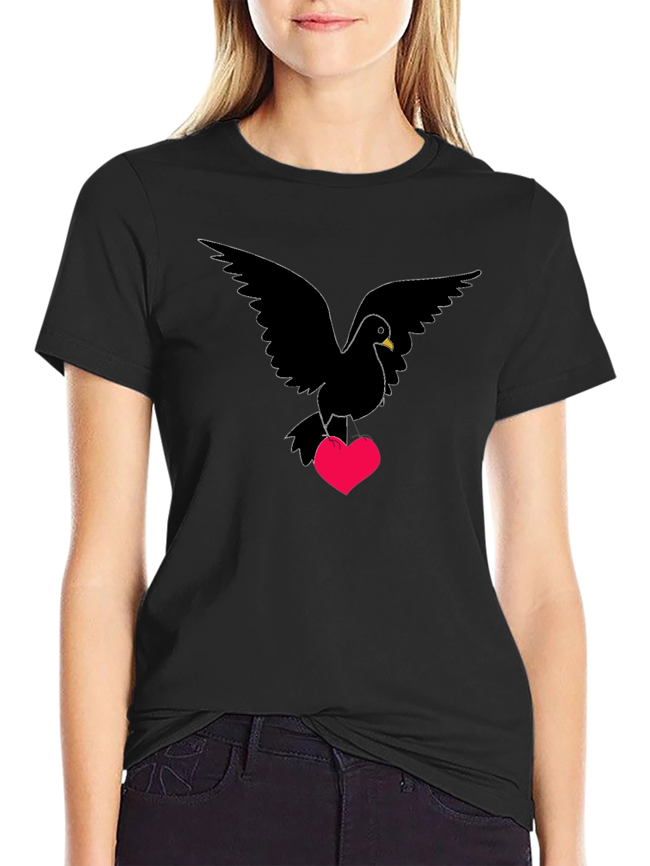 Black Dove Heart T-Shirt - Love Bird Graphic Tee view 2