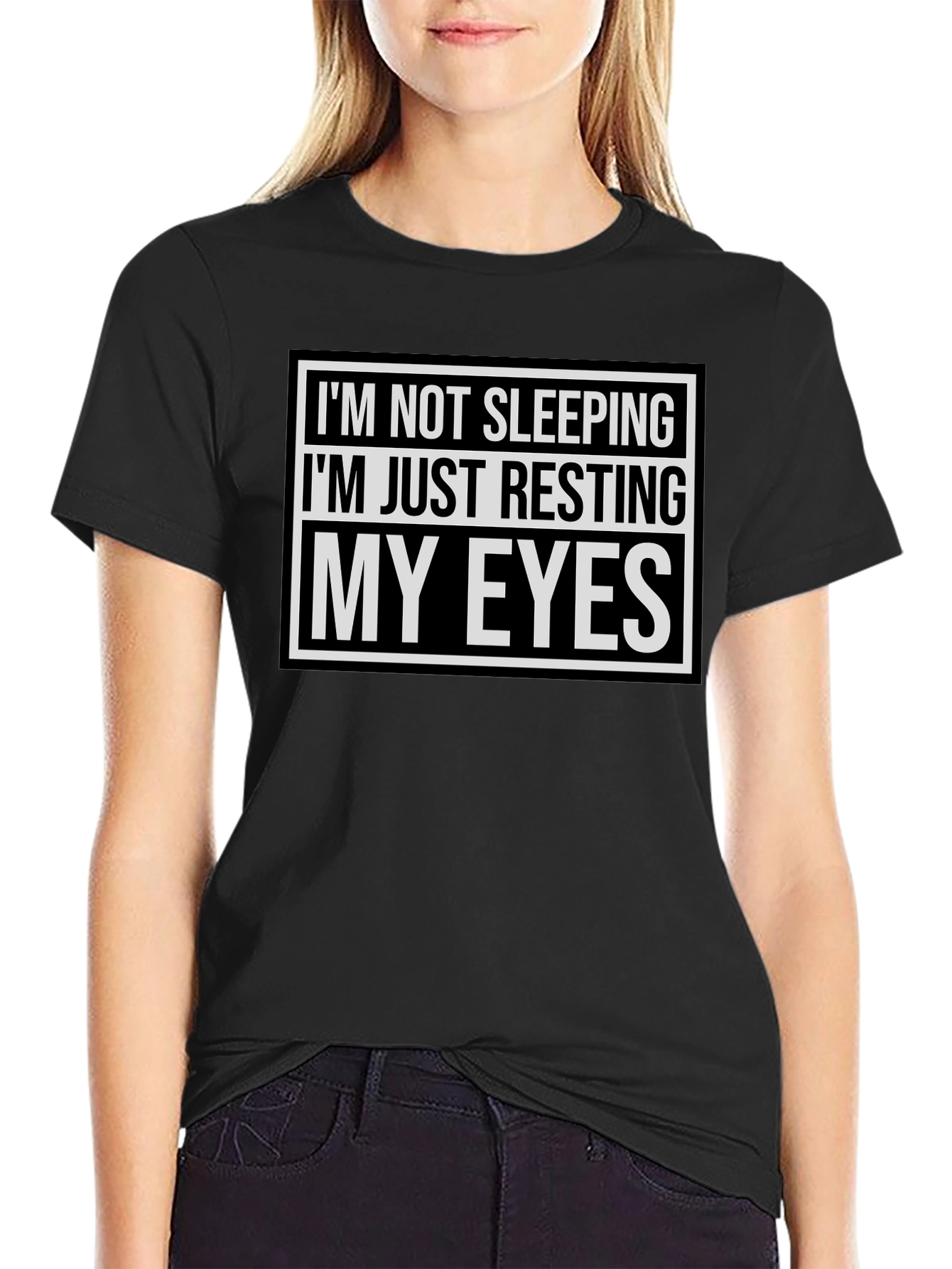 Black Resting My Eyes Funny T-Shirt - Black view 2