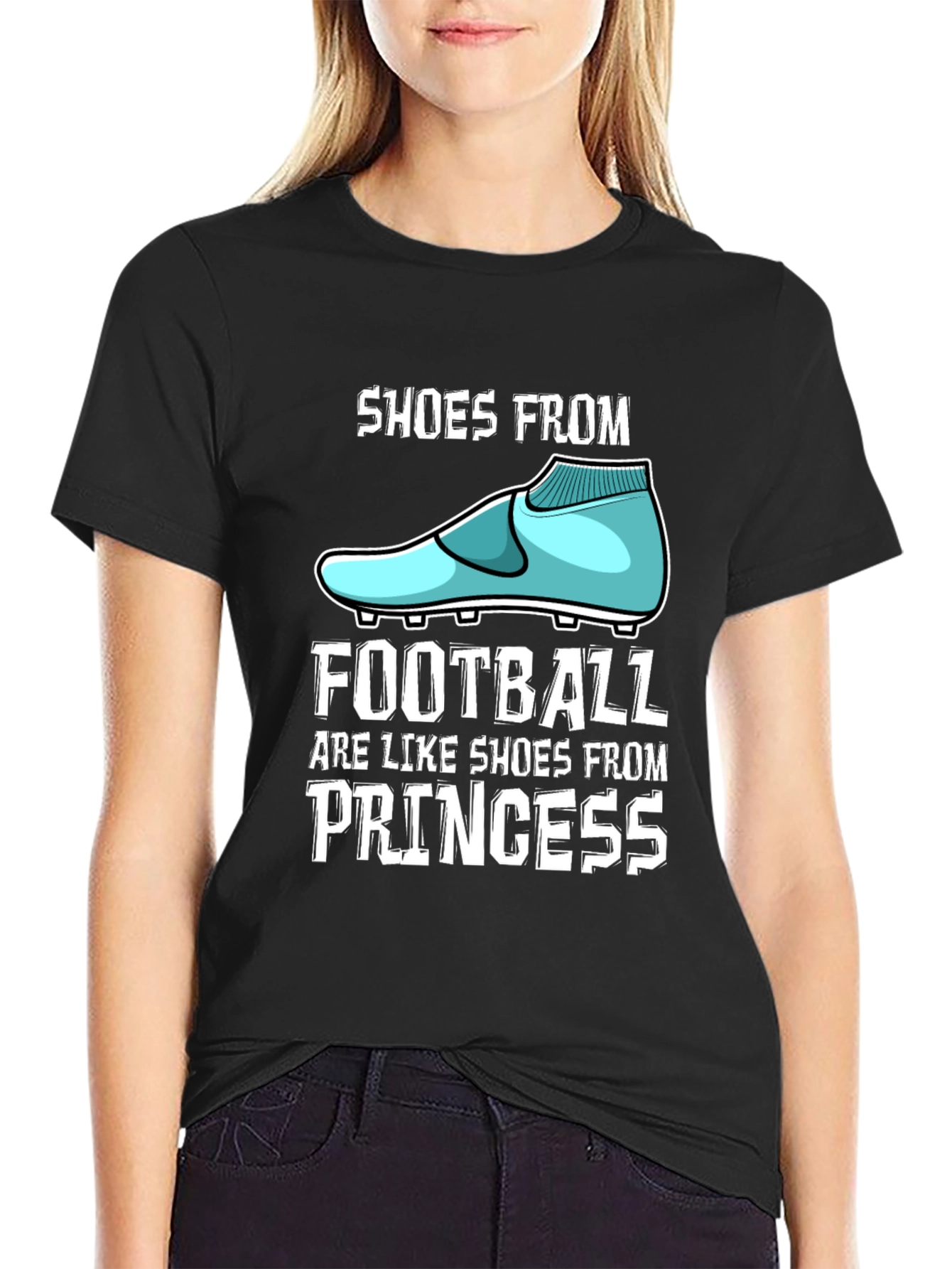 Black Funny Football vs Princess Shoes Graphic Tee view 2