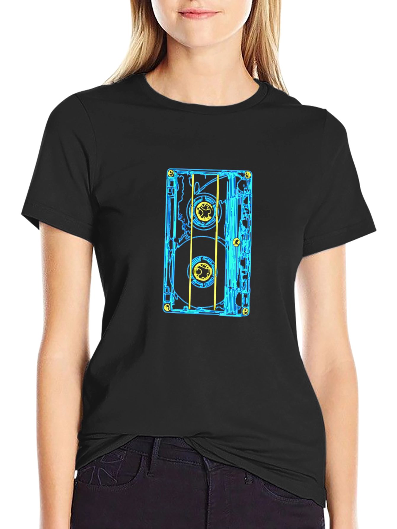 Black Retro Cassette Tape Graphic Tee - Black view 2