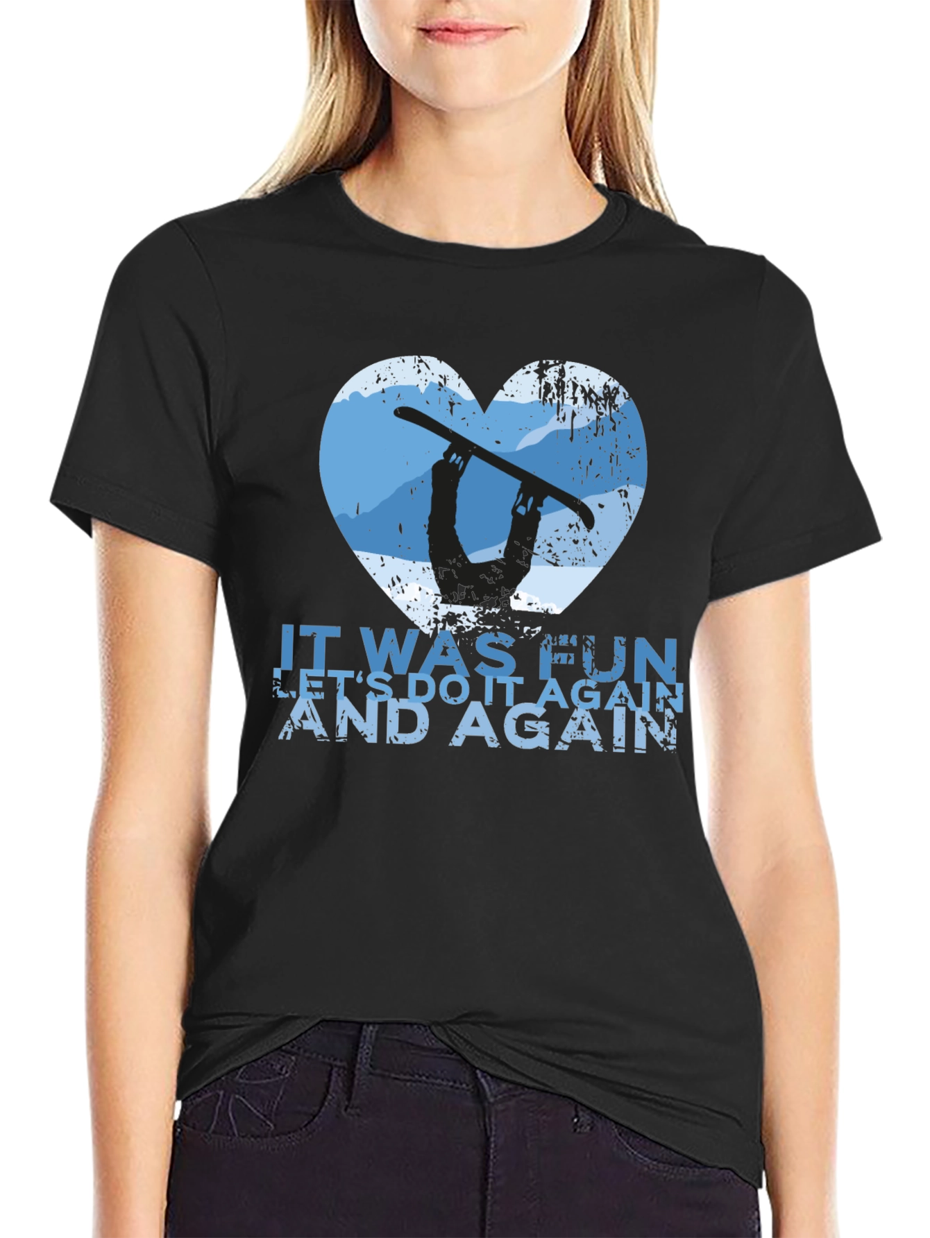 Black Snowboarder Heart Graphic Tee - Let's Do It Again! view 2