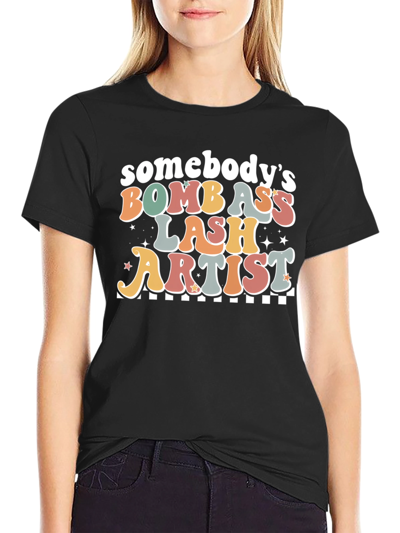 Black Somebody's Bomb Ass Lash Artist Graphic Tee view 2