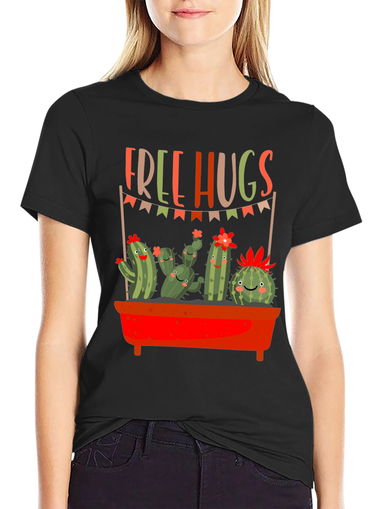 Black Free Hugs Cactus Graphic Tee view 2