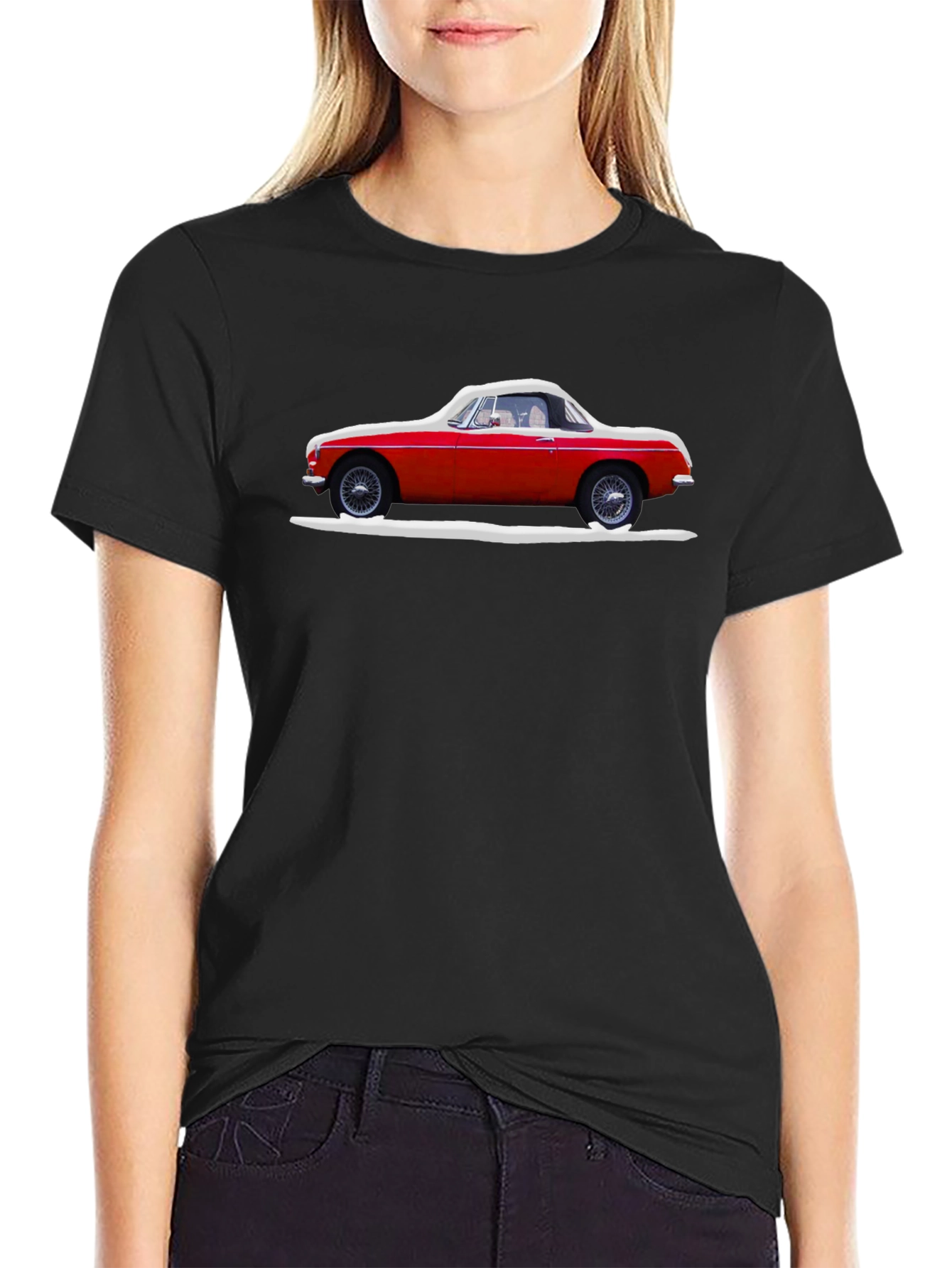 Black Classic Red Car Graphic Tee - Stylish Black T-Shirt view 2