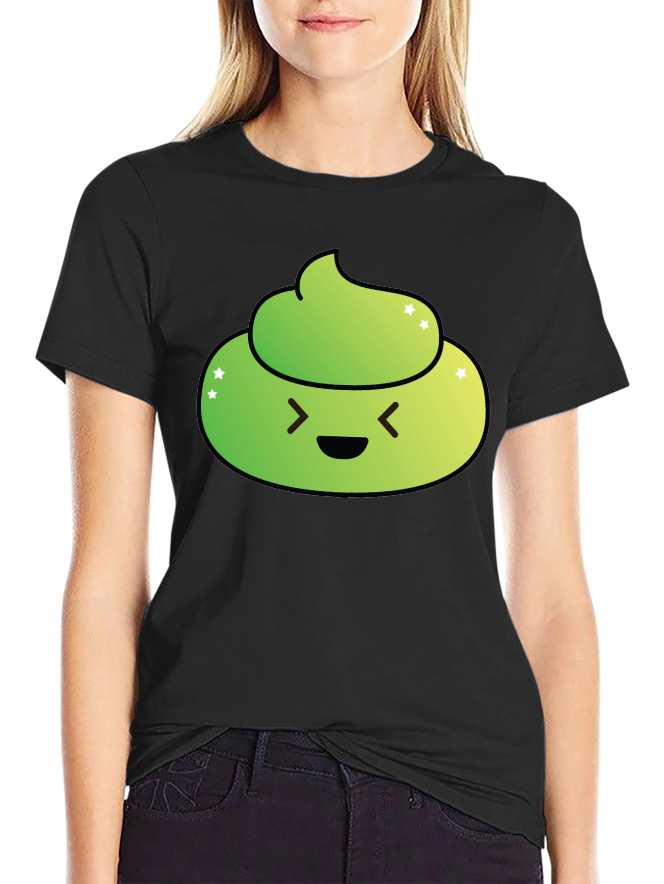 Black Green Emoji Poop T-Shirt - Funny Graphic Tee view 2