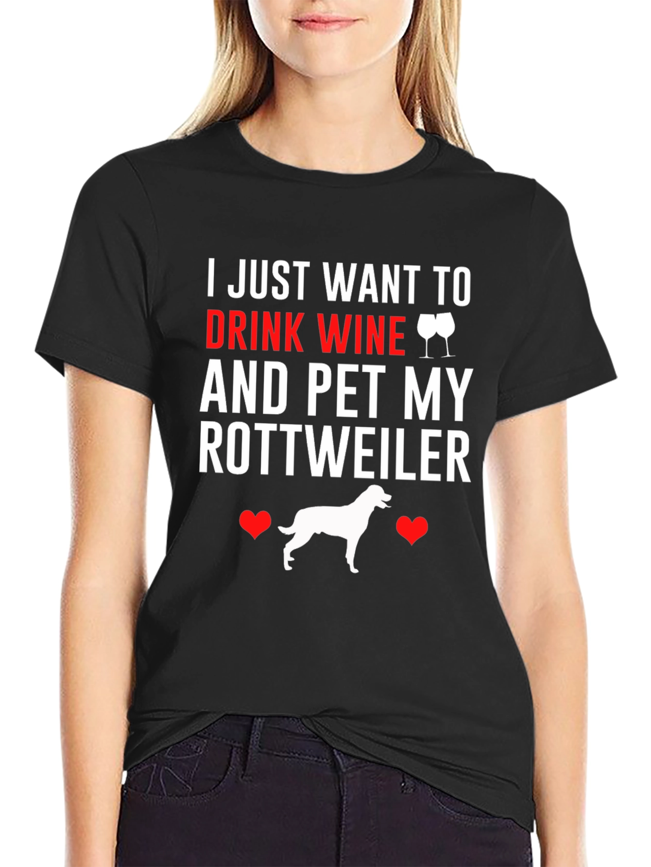 Black Wine & Rottweiler T-Shirt - Drink Wine Pet Dog view 2