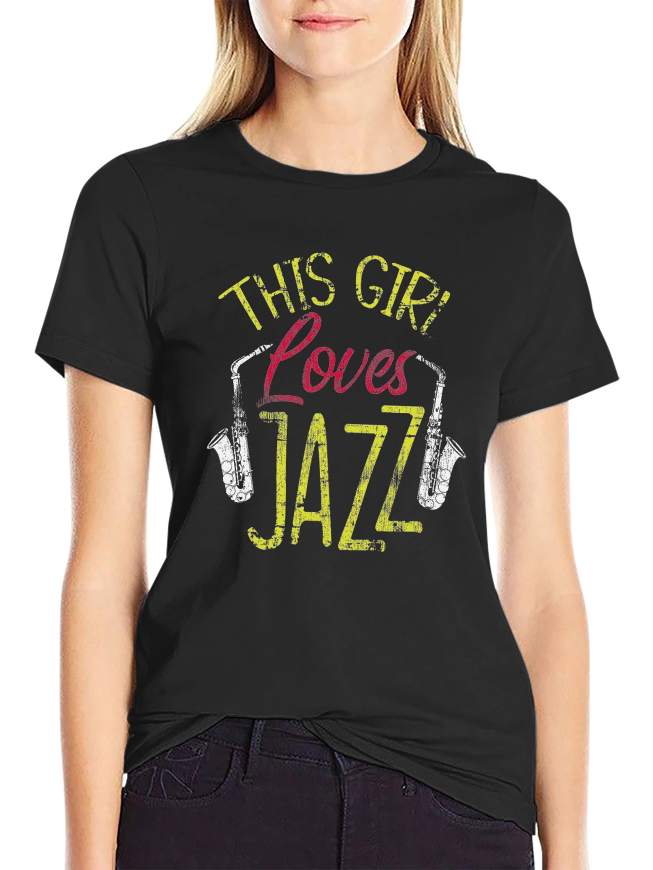 Black This Girl Loves Jazz T-Shirt - Musical Graphic Tee view 2