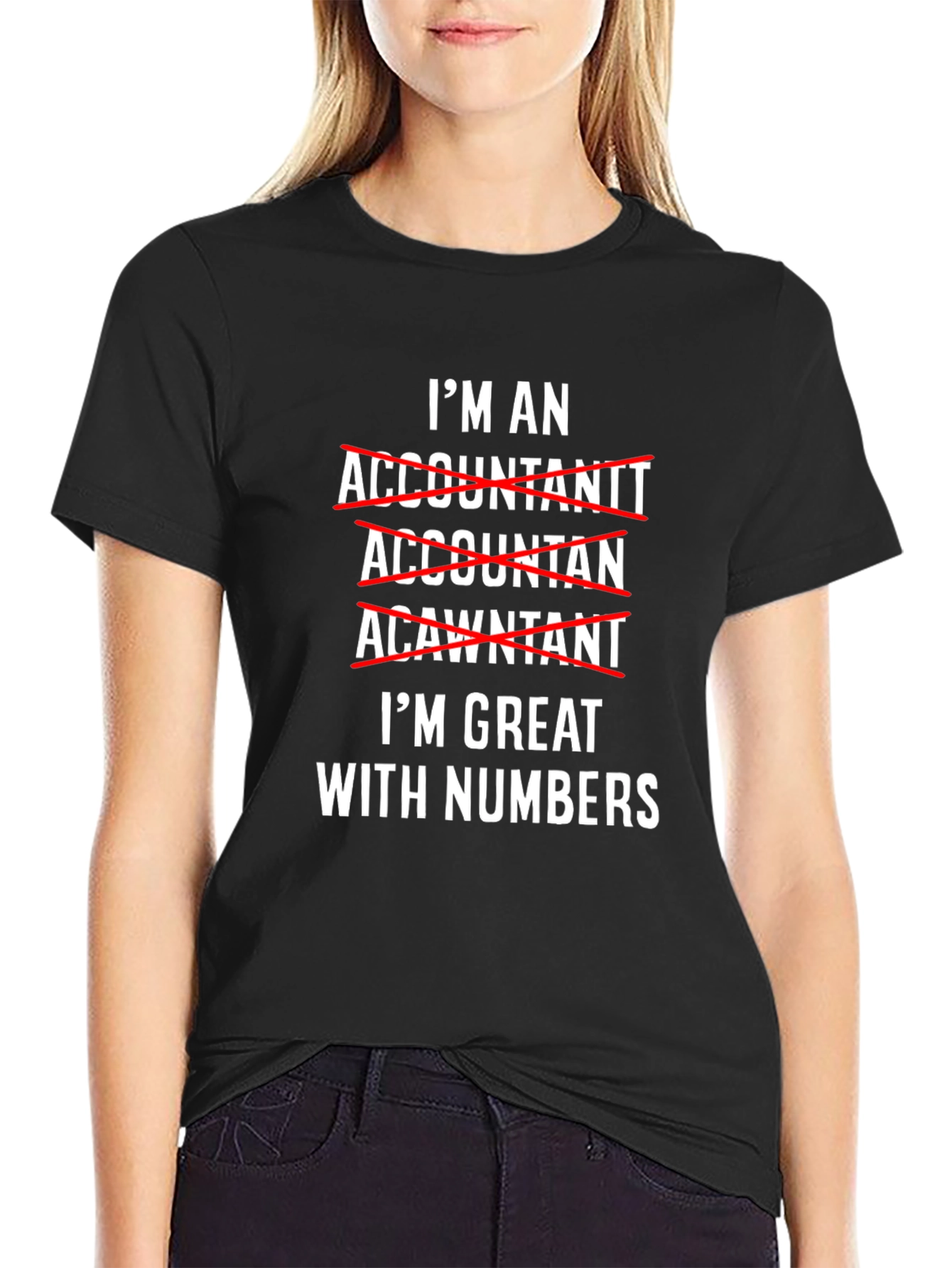 Black Accountant Humor T-Shirt - Great With Numbers Tee view 2