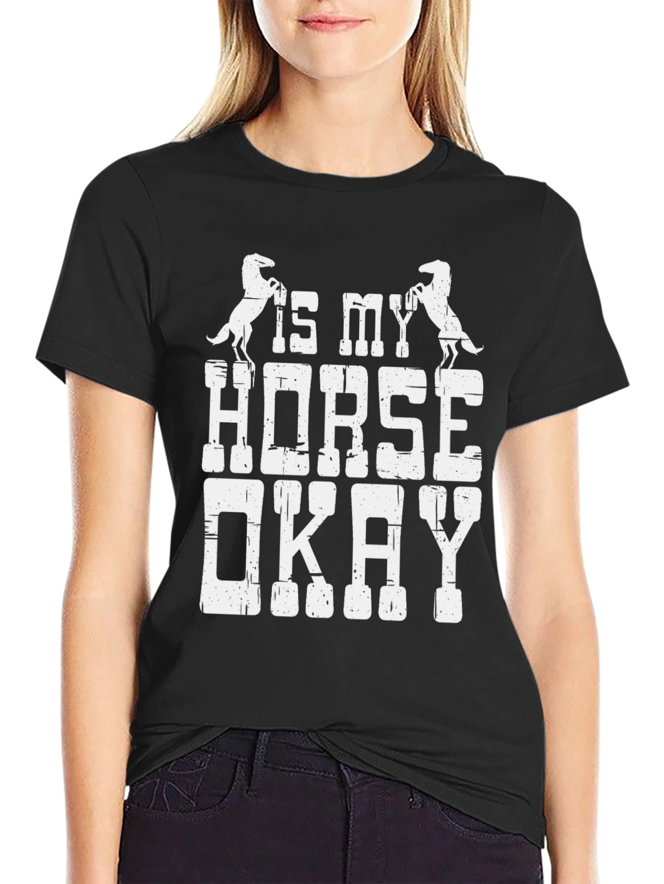 Black Is My Horse Okay T-Shirt - Equestrian Humor Tee view 2
