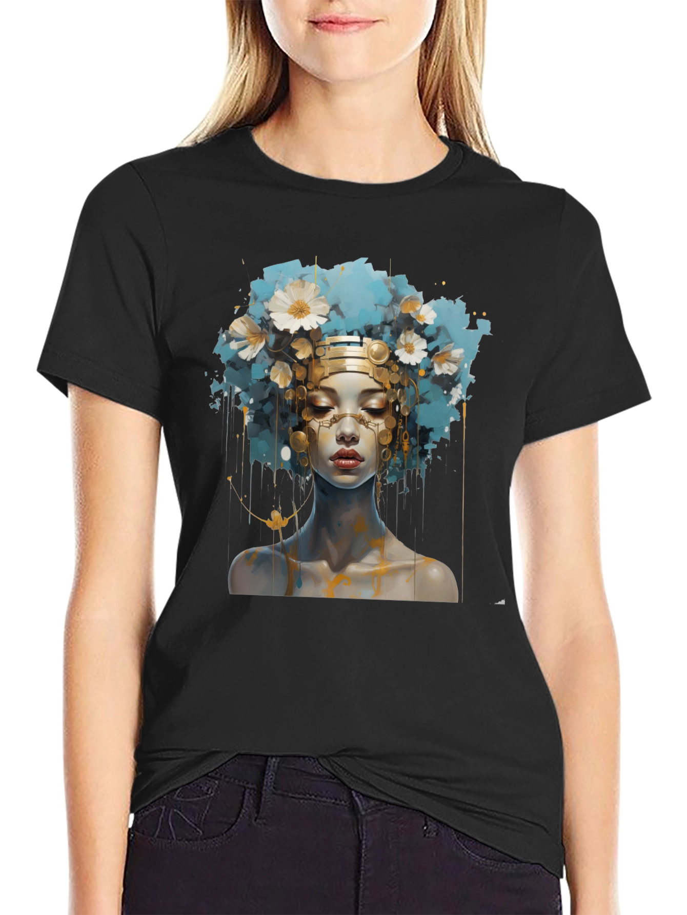 Black Artistic Woman Graphic Black Tee view 2
