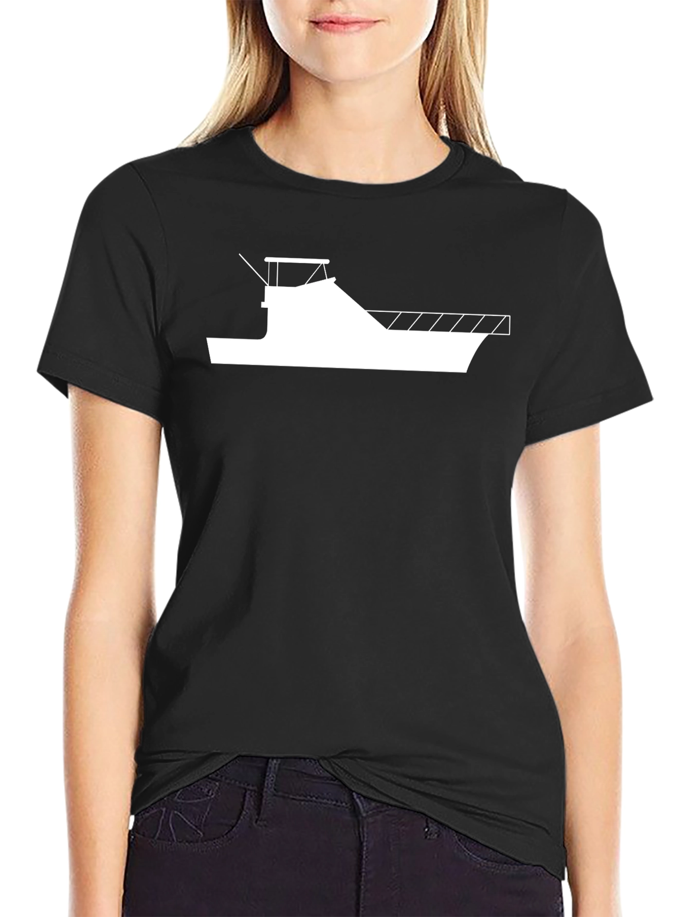 Black Nautical Boat Graphic Tee - Black Cotton T-Shirt view 2