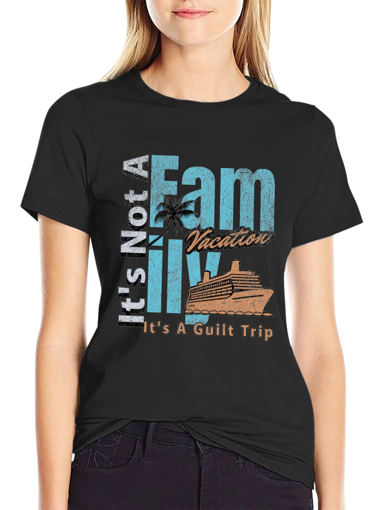 Black Funny Family Vacation Guilt Trip T-Shirt view 2