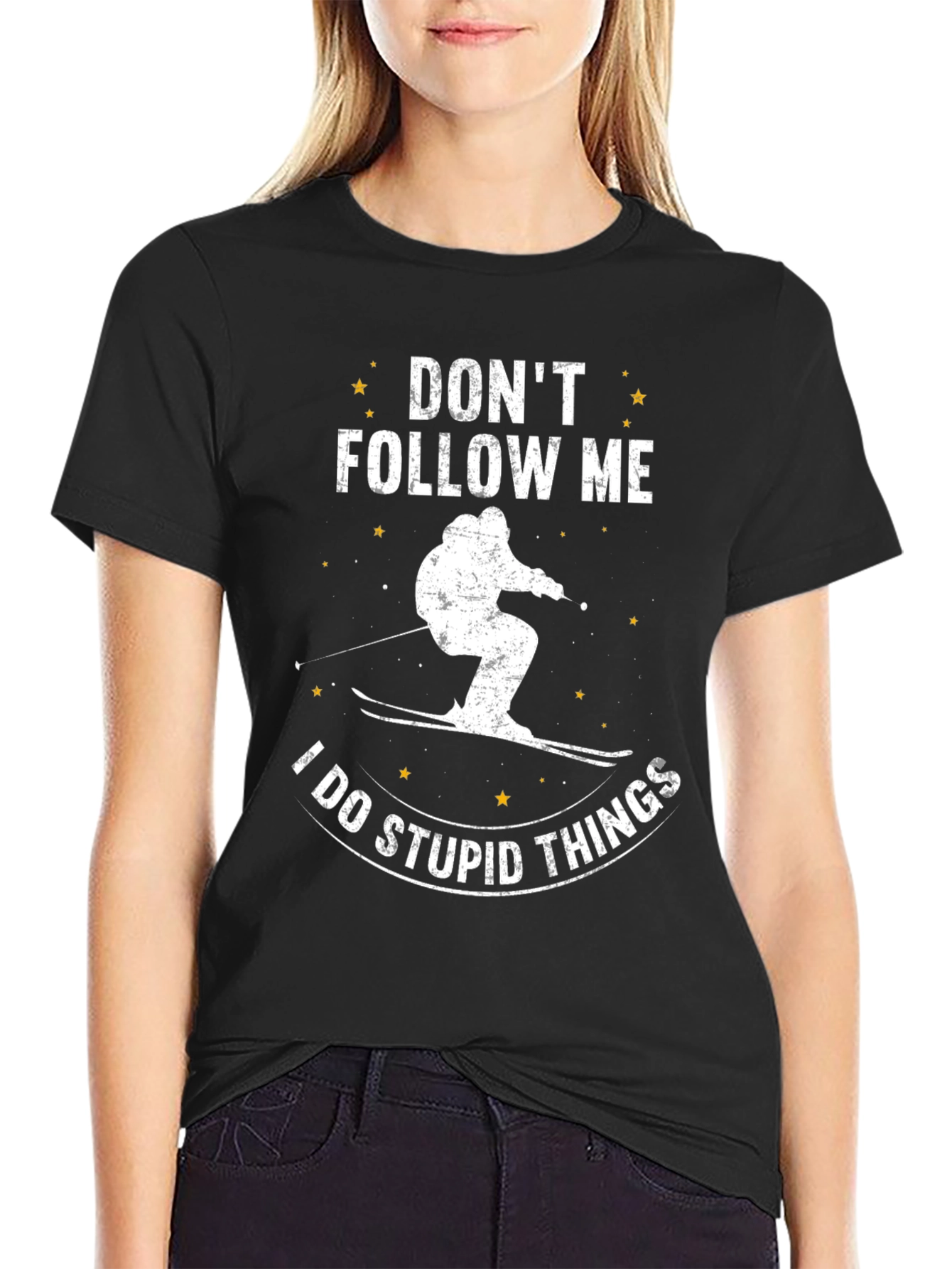 Black Don't Follow Me T-Shirt - Skiing Graphic Tee view 2