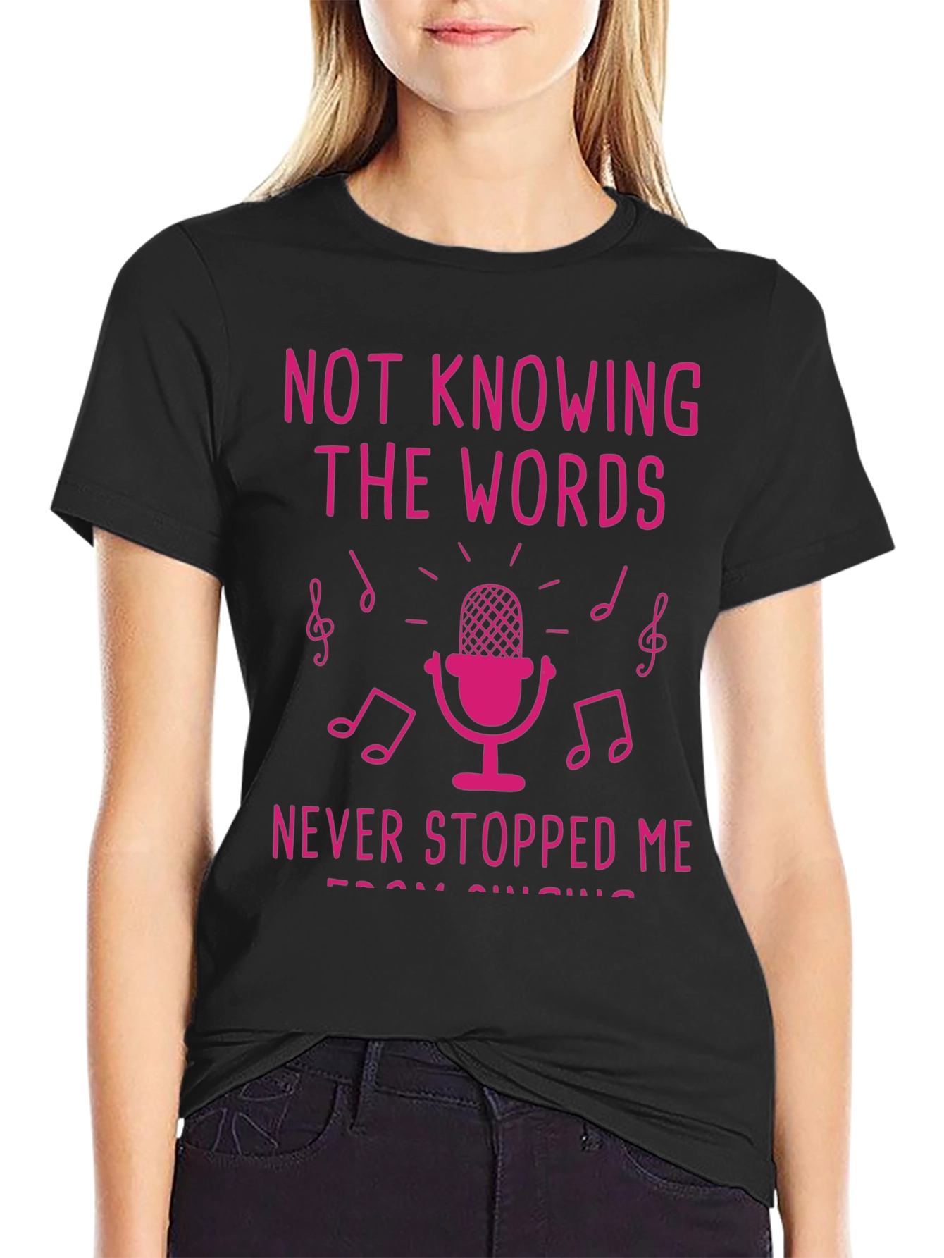 Black Funny Singing T-Shirt - Not Knowing the Words view 2