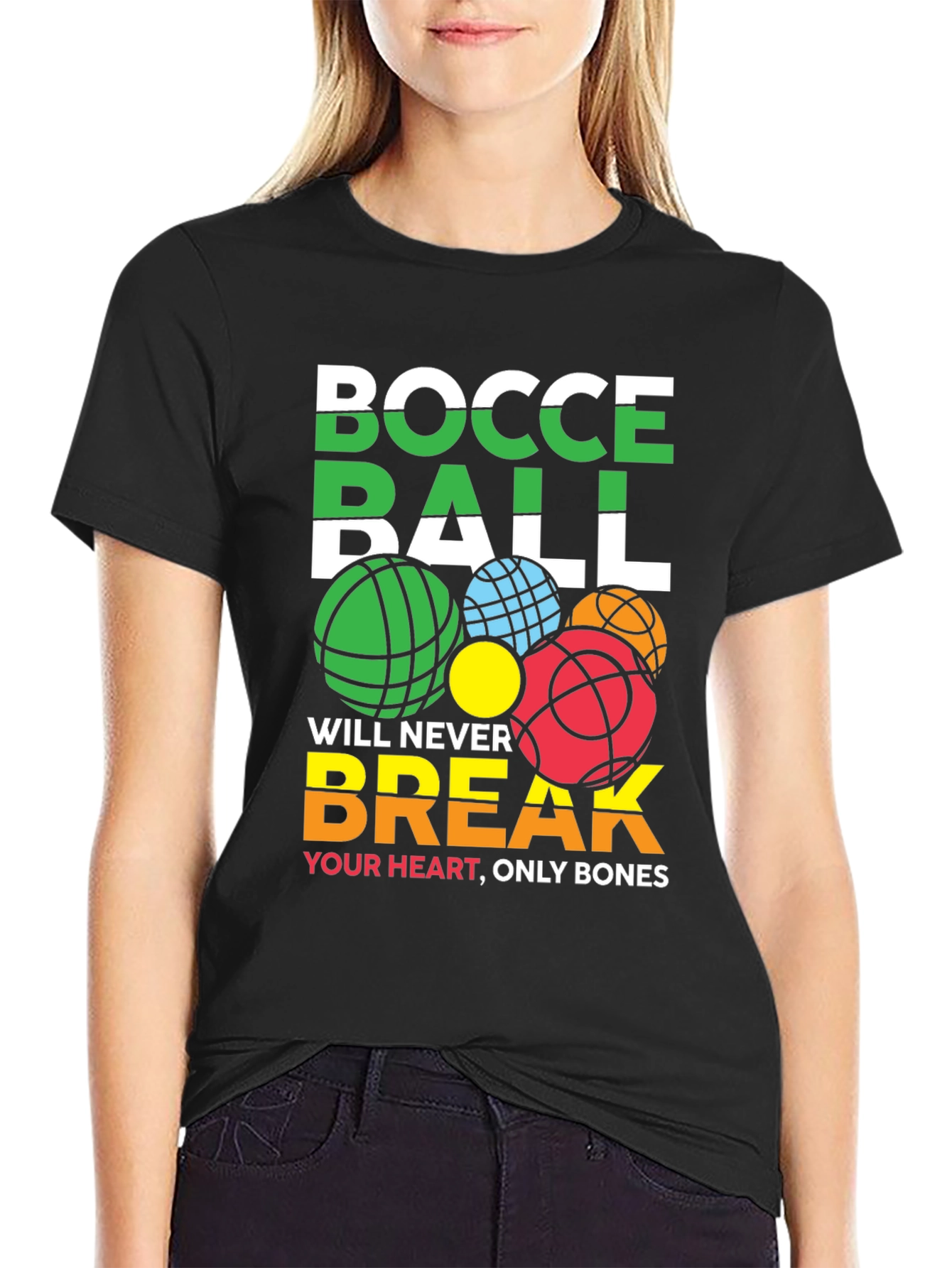 Black Bocce Ball Never Break Your Heart Graphic T-Shirt view 2