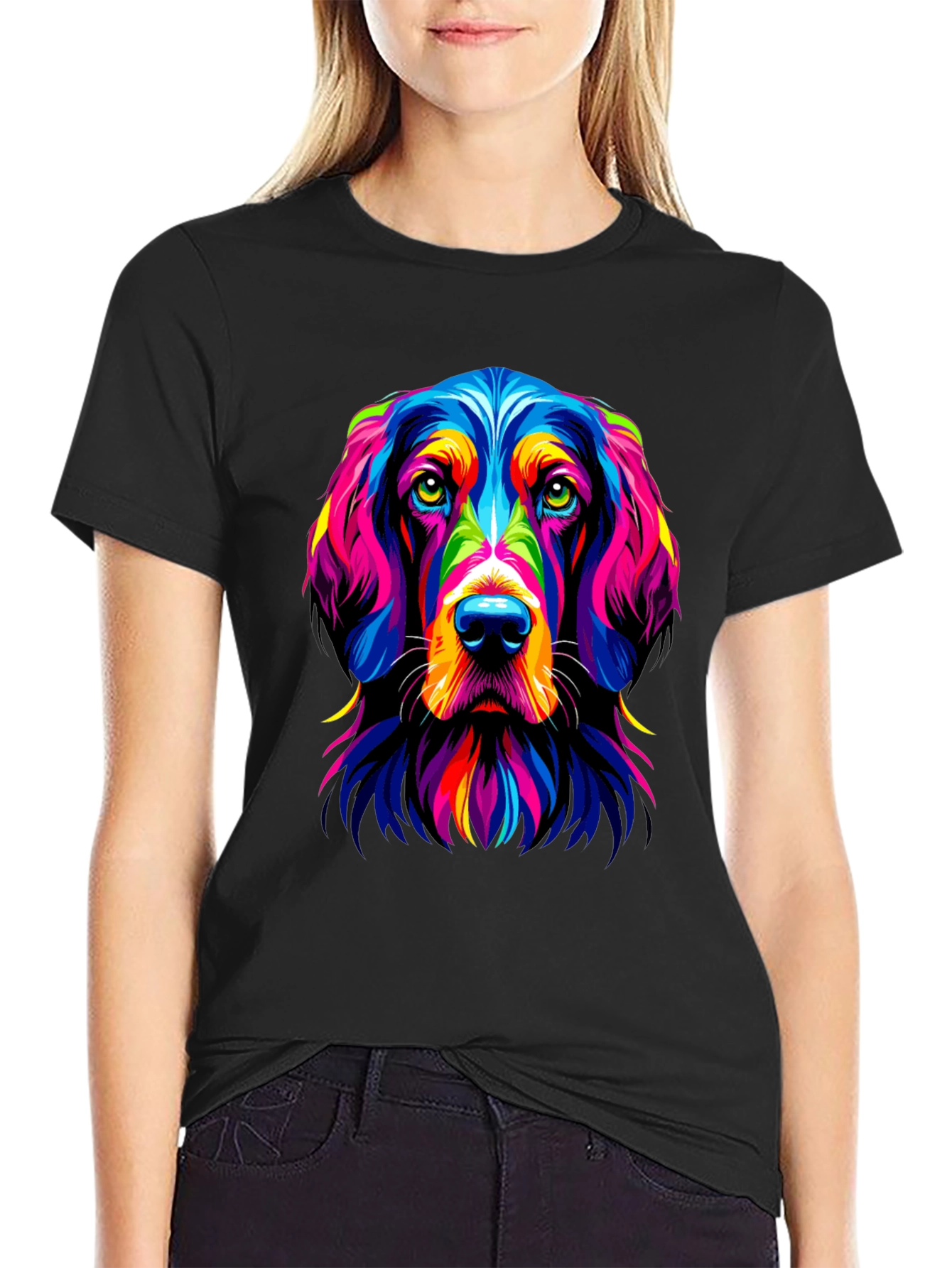 Black Colorful Dog Portrait Graphic Tee view 2